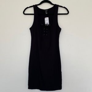 F21- Black Lace Up Ribbed Dress - Size Small